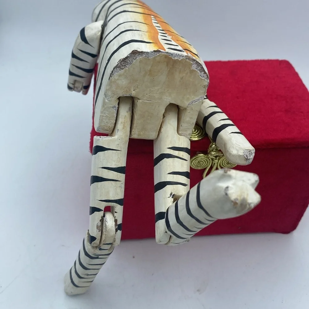 Handcrafted Wooden Cat Figurine Orange and Black Stripes shelf sitter 11” READ